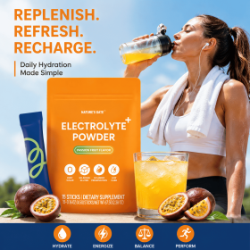 Zero Sugar Passion Fruit Electrolyte Powder 15 Single Serve Sticks, No Gluten & Preservatives Dietary Supplement