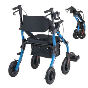 2-in-1 Rollator Walker & Transport Chair for Seniors, Foldable Rolling Walker Wheelchair