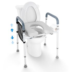 Raised Toilet Seat, 7-Position Height Adjustment 19.3" - 25.2", 350lbs Weight Capacity, with Comfort Padded Aluminum Frame