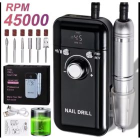 Rechargeable Electric Nail File Machine Professional Edition Manicure Pedicure Drill (Option: BLACK)