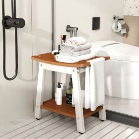 HIPS Shower Bench Seat with Handle Shower Head (Color: Brown & White)