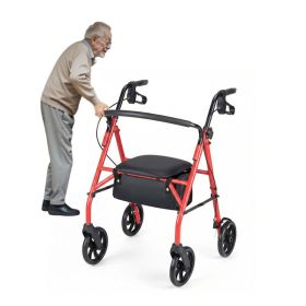 Folding Rollator Walker with Seat for Seniors (Type: Rollator, Color: Red)